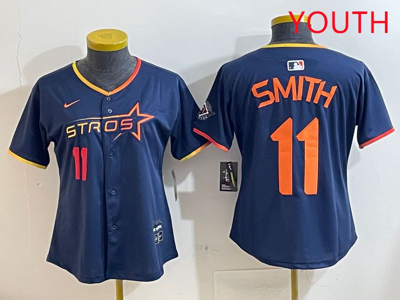 Youth Houston Astros #11 Smith Blue three generations Joint Name Nike 2025 MLB Jersey style 5